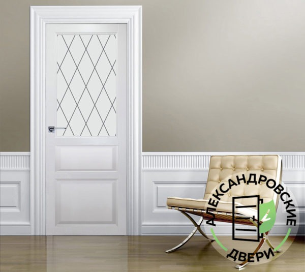 Александровские двери КАРОЛИНА со стеклом эмаль белая
