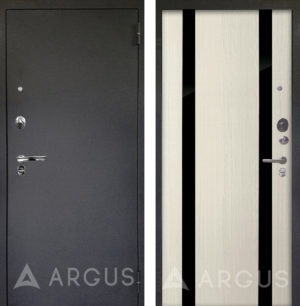 Входная сейф дверь с зеркальными вставками Аргус Люкс ПРО 3К Черный шелк Дуэт Белое дерево