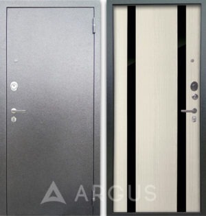 Входная железная дверь с черным стеклом Аргус Люкс 3К Серебро антик Дуэт Белое дерево